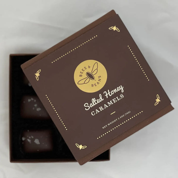 Bees & Beans: Salted Honey Caramels 70% chocolate