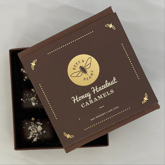 Bees & Beans: Honey Hazelnut Caramels 70% chocolate